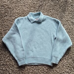 Vintage Chunky Knit Collared Sweater Aqua Blue 90s Helium - Size Small